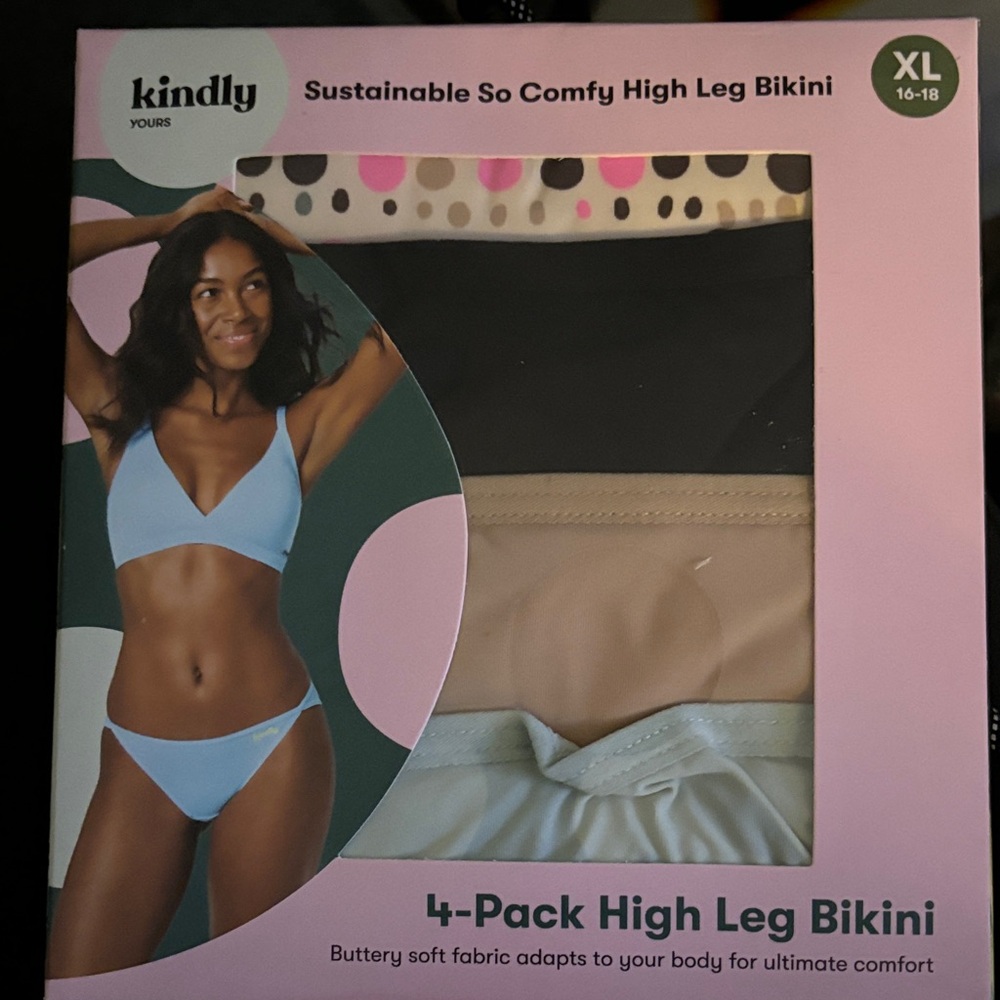 Kindly Yours High Leg Bikini Panties 4-Pack - Black, Tan, White